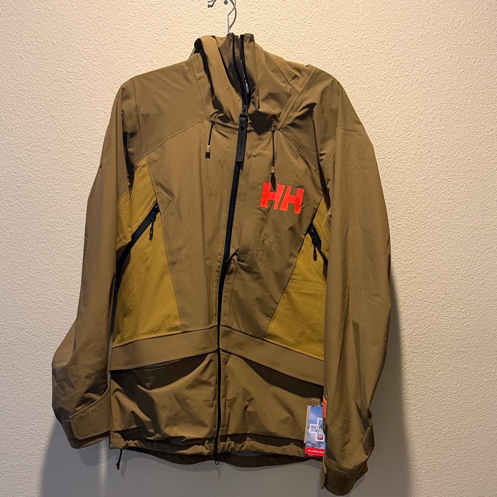 Helly Hansen Olive Green & Mustard Hooded Shell Jacket with Red Logo